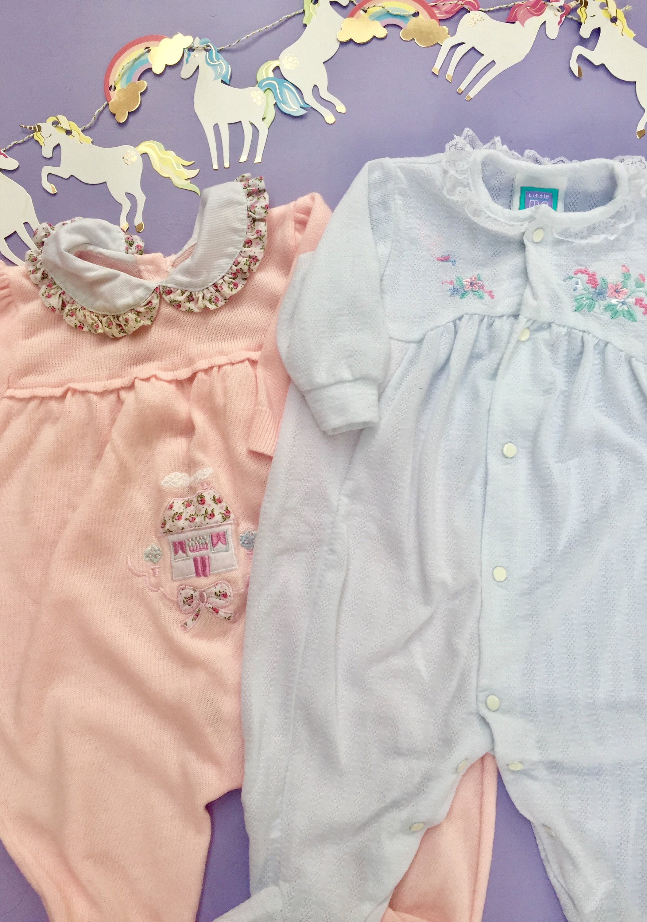 Vintage Baby Girl Sleeper, Set of Two, Size 6 to 9 months, Vintage