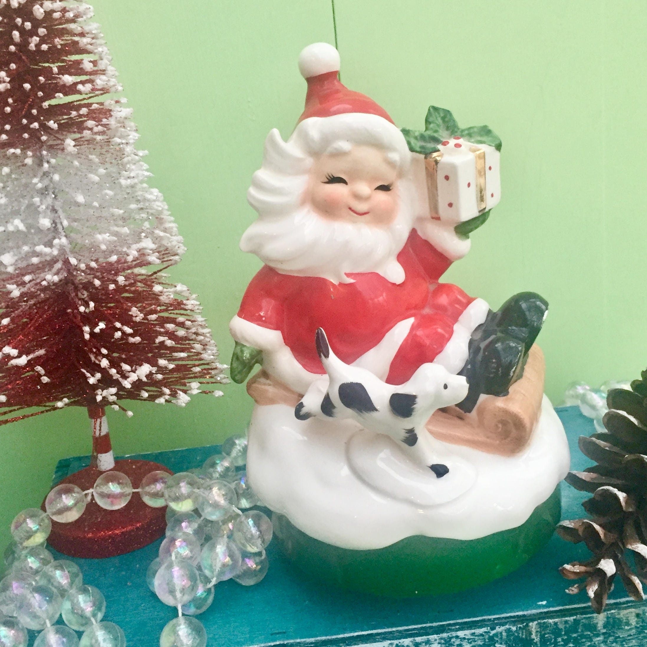 Vintage Santa Music Box, Silent Night Music Box, Vintage Kitschy