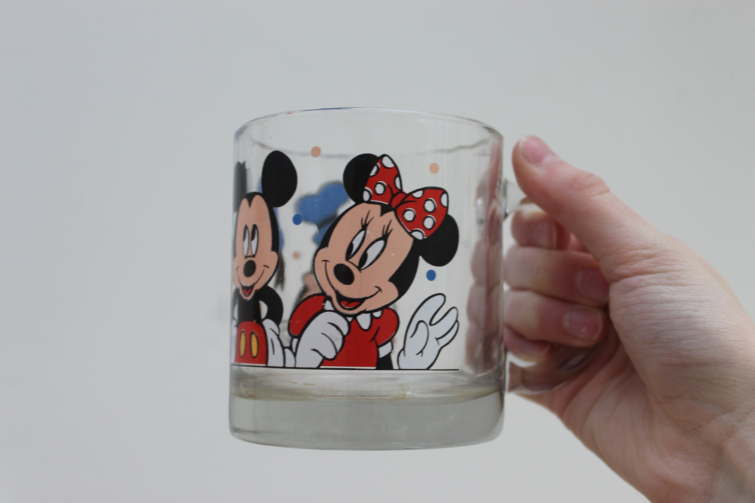 Disney Mickey Mouse Glass Mug 5-1/2-in Tall Vintage -- Used