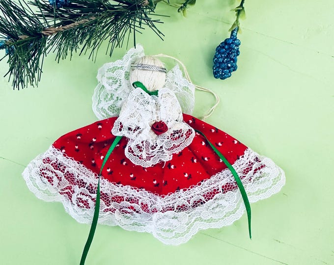 Vintage Folk Art Angel Christmas Ornament String Art Christmas Tree Ornament Primitive Christmas Decor Pioneer Xmas Ornament Vintage Xmas