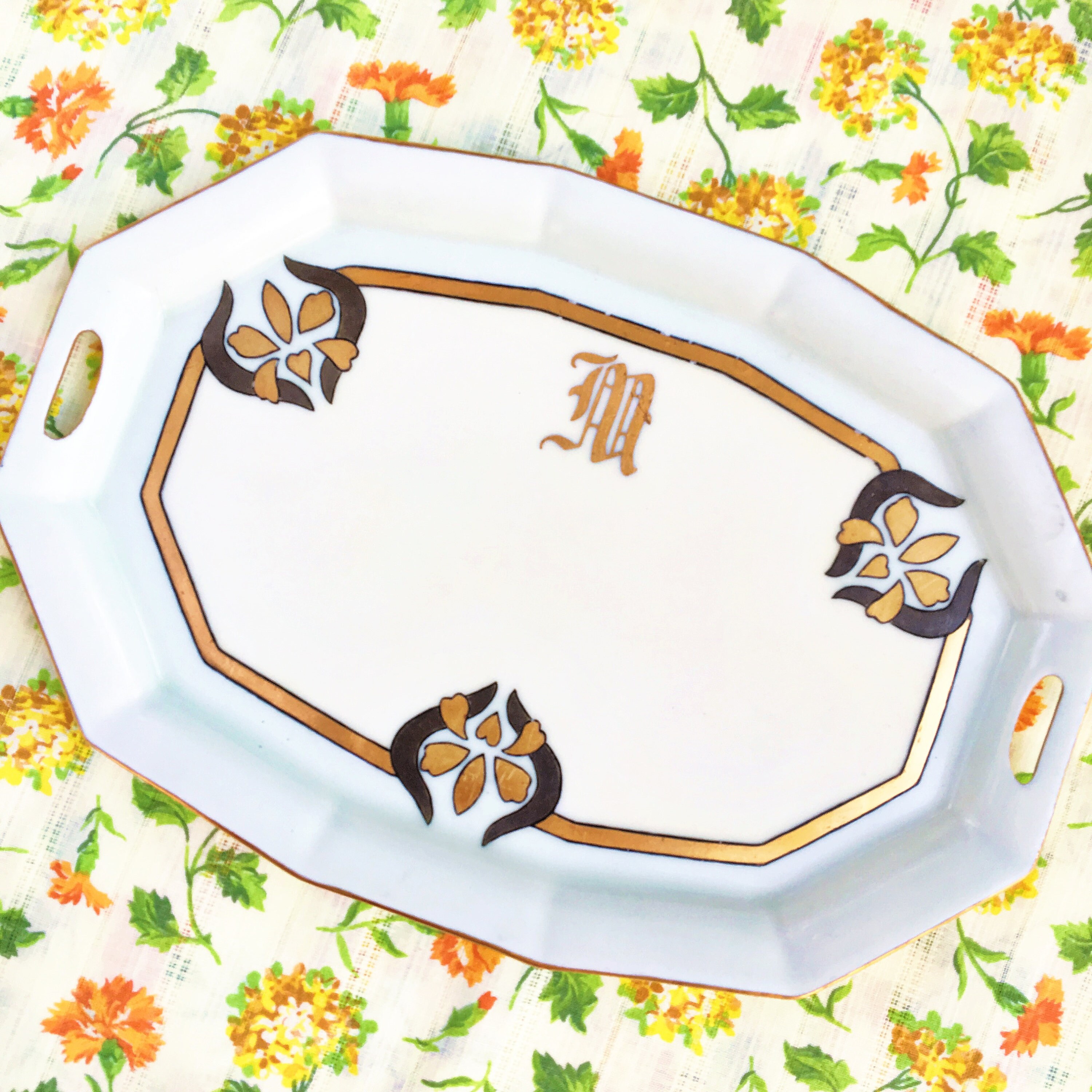 Vintage 1920s Art Deco Decorative Tray, Vintage M Monogrammed Home