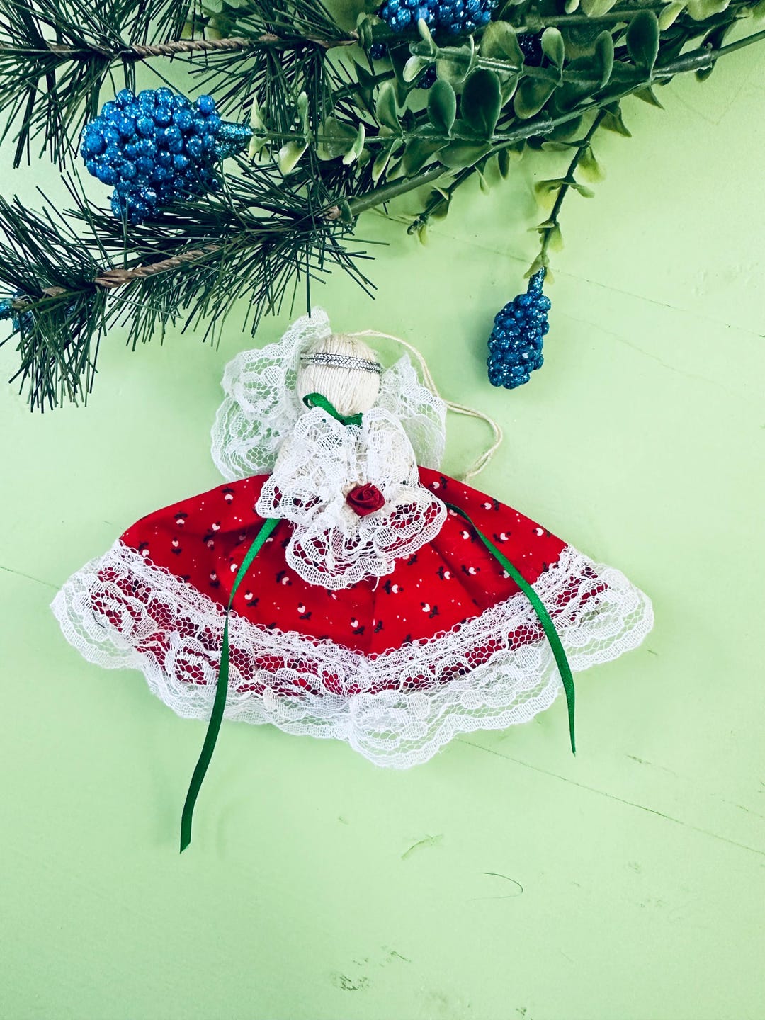 Vintage Handmade Angel Ornament Lace Angel Christmas Ornament Folk Art ...