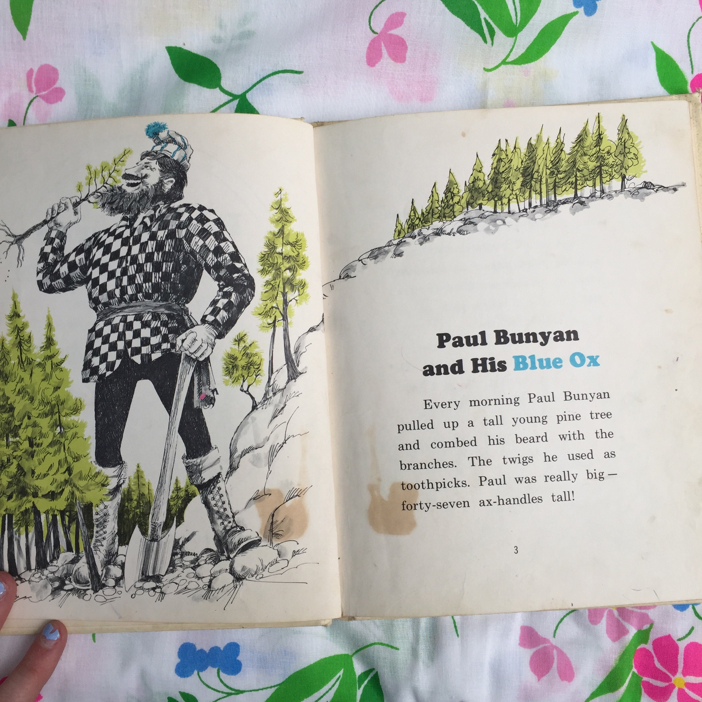 Vintage 1960s book, Paul Bunyan and His Blue Ox, by Adele deLeeuw, Vintage Paul Bunyan book