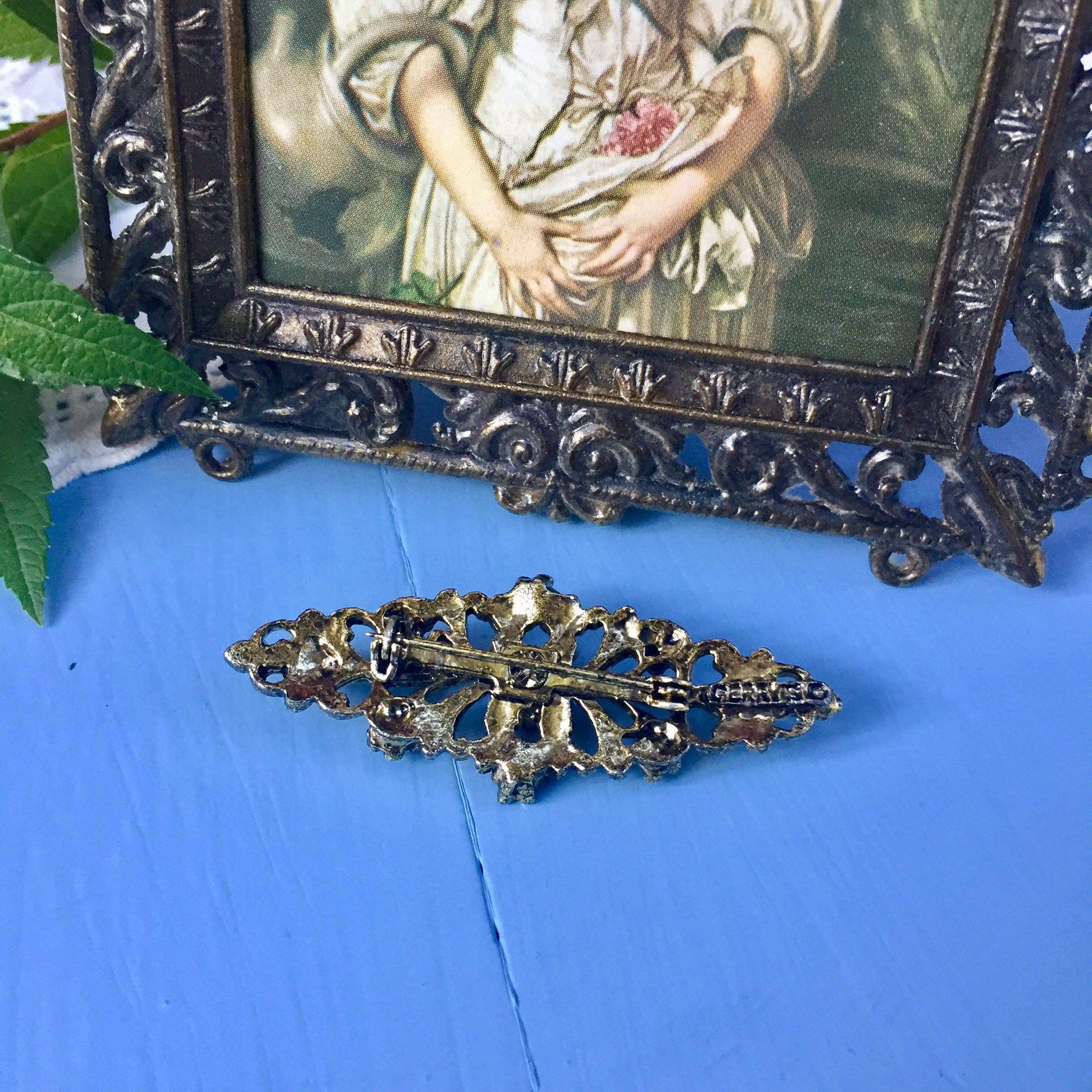 Vintage Art Deco Brooch, Vintage Red Jewel and Pearl Brooch, Vintage