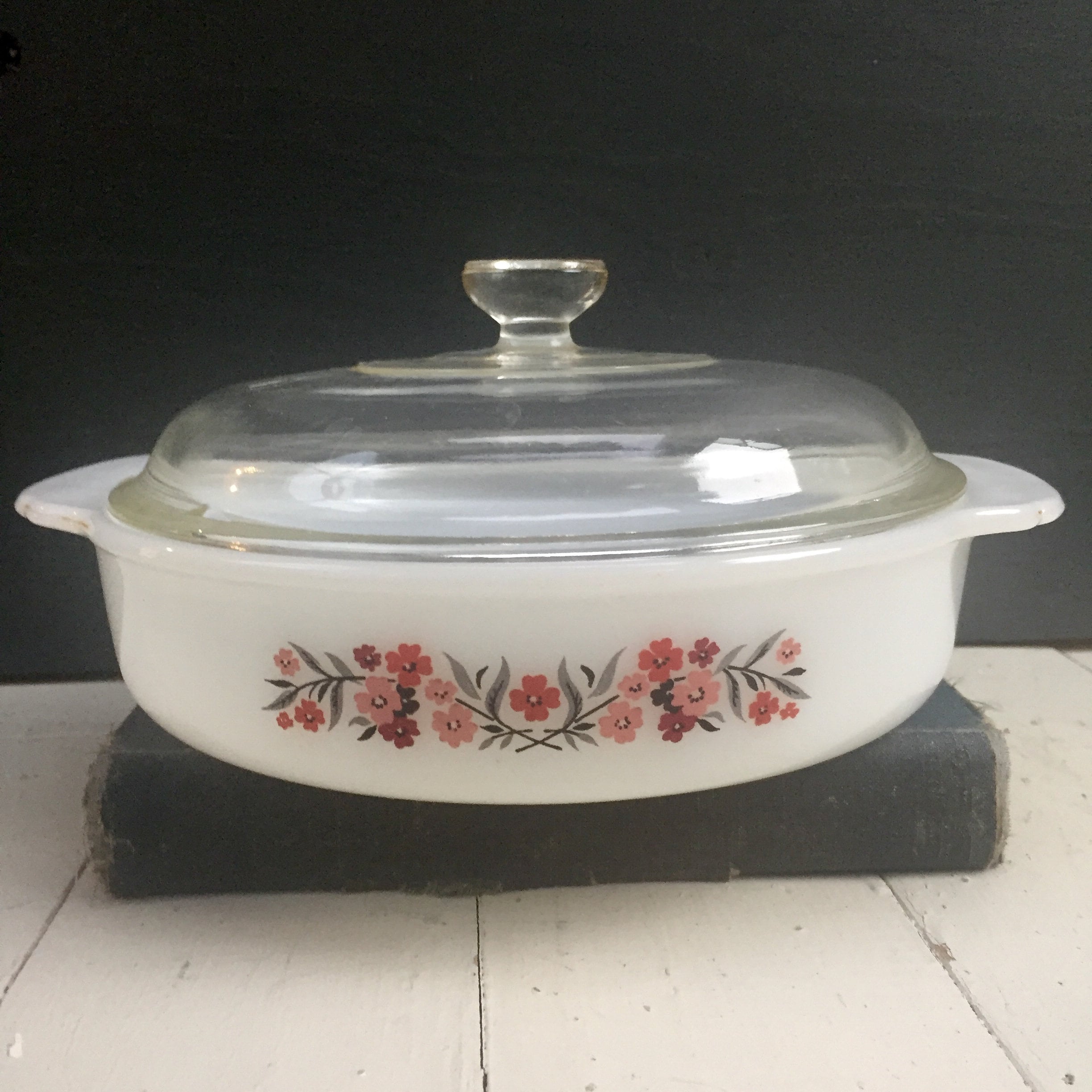 Vintage Fire King Primrose Casserole Dish with Glass Lid, Vintage Fire