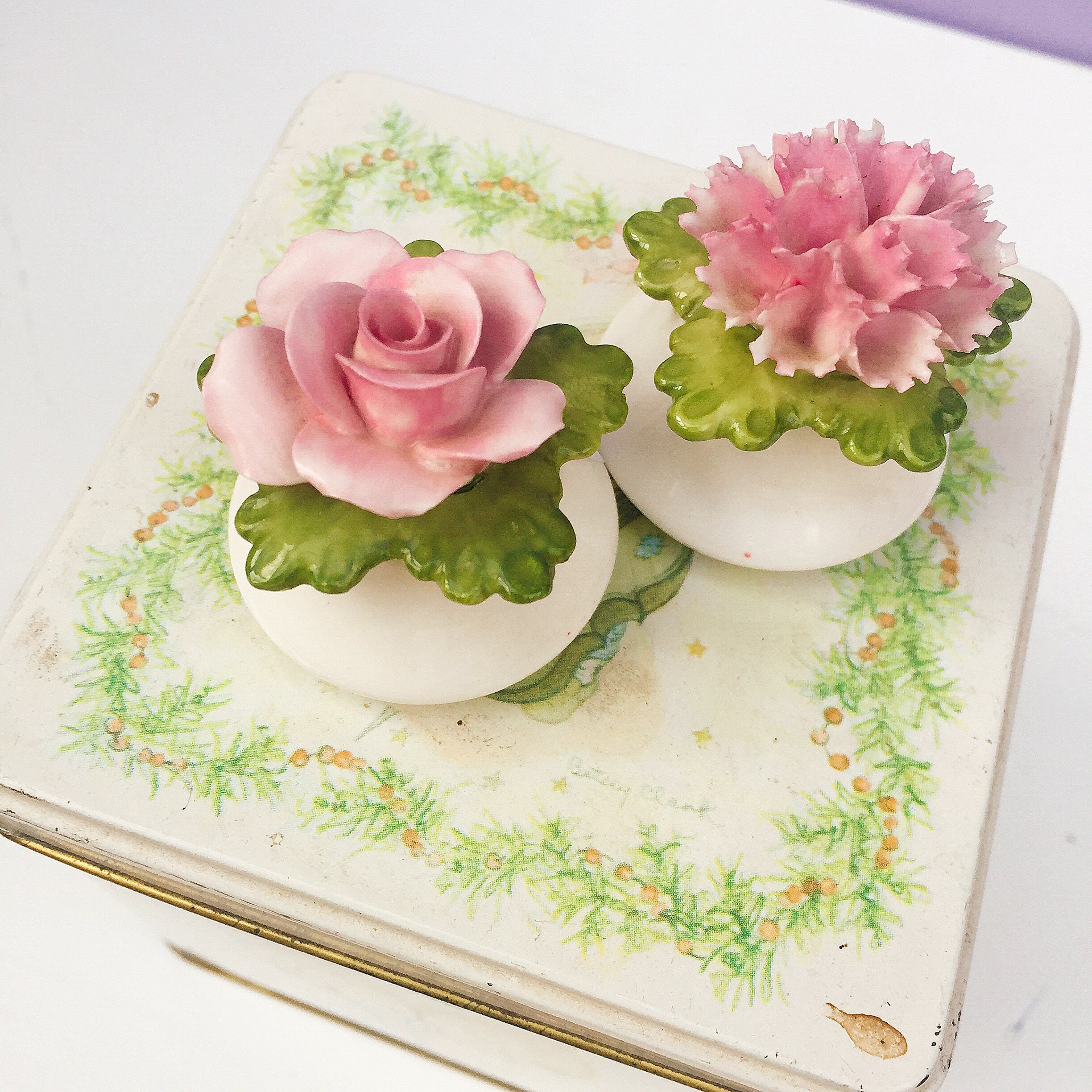 Vintage Flower Salt and Pepper Shakers, Rose and Carnation Salt and