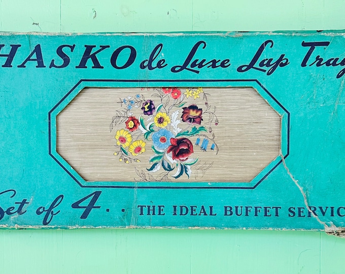 Vintage 1950s Hasko Deluxe lap trays, set of four, Hasko floral trays, 1950s kitchen, retro kitchen, mid century kitchen, mcm dining