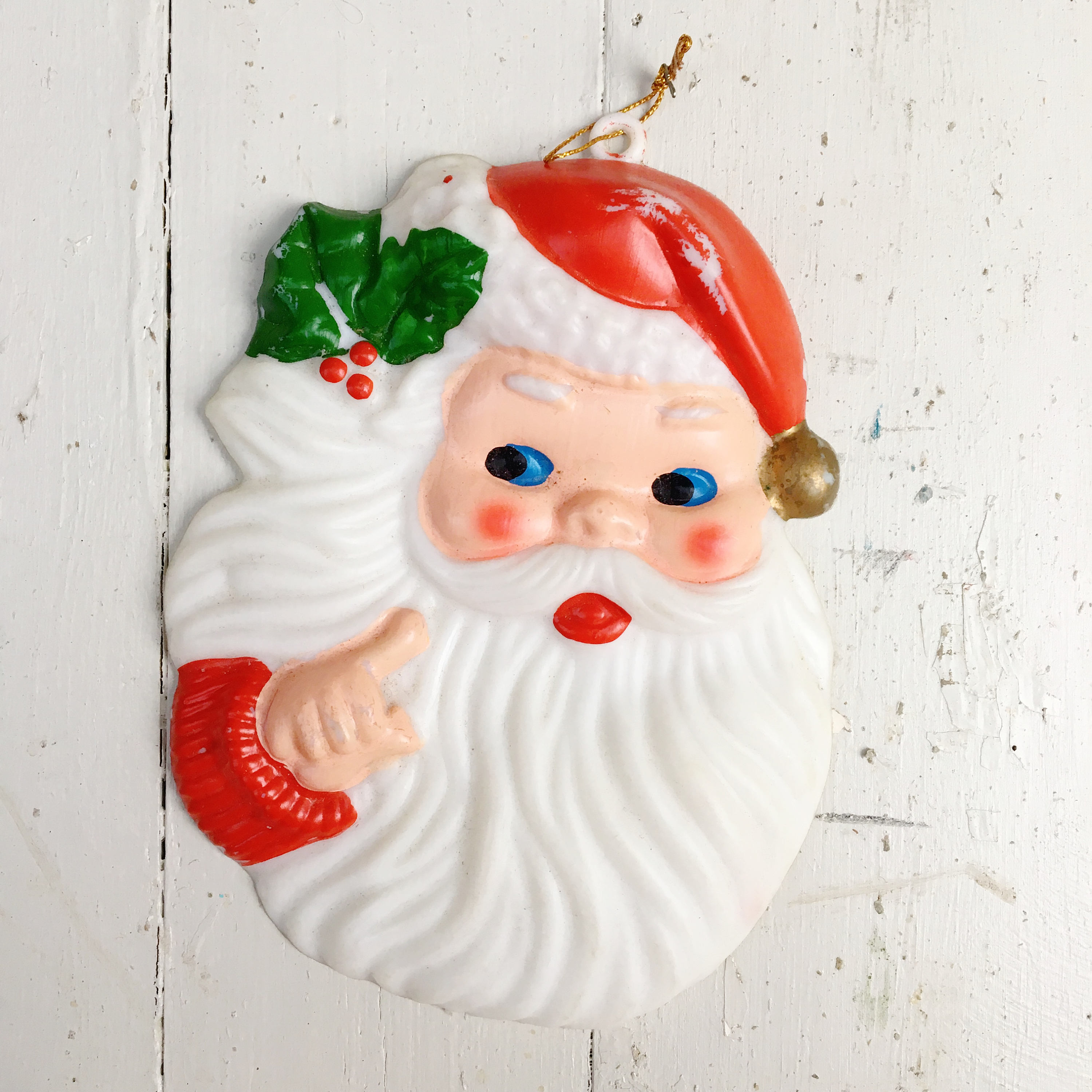 Vintage Blow Mold Santa Ornament, Vintage Santa Christmas