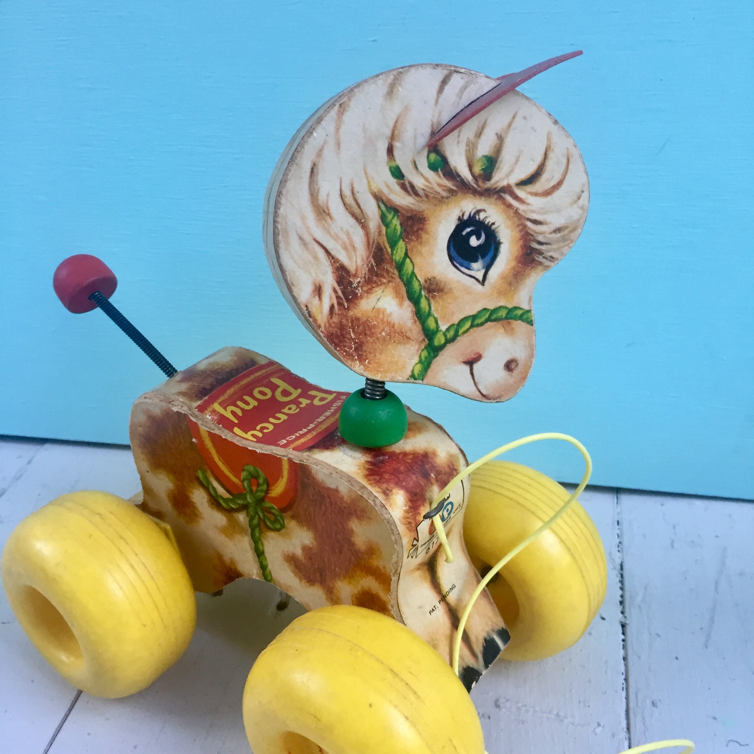 Vintage 1960s Fisher Price Pull Toy, Vintage Fisher Price Prancing Pony 