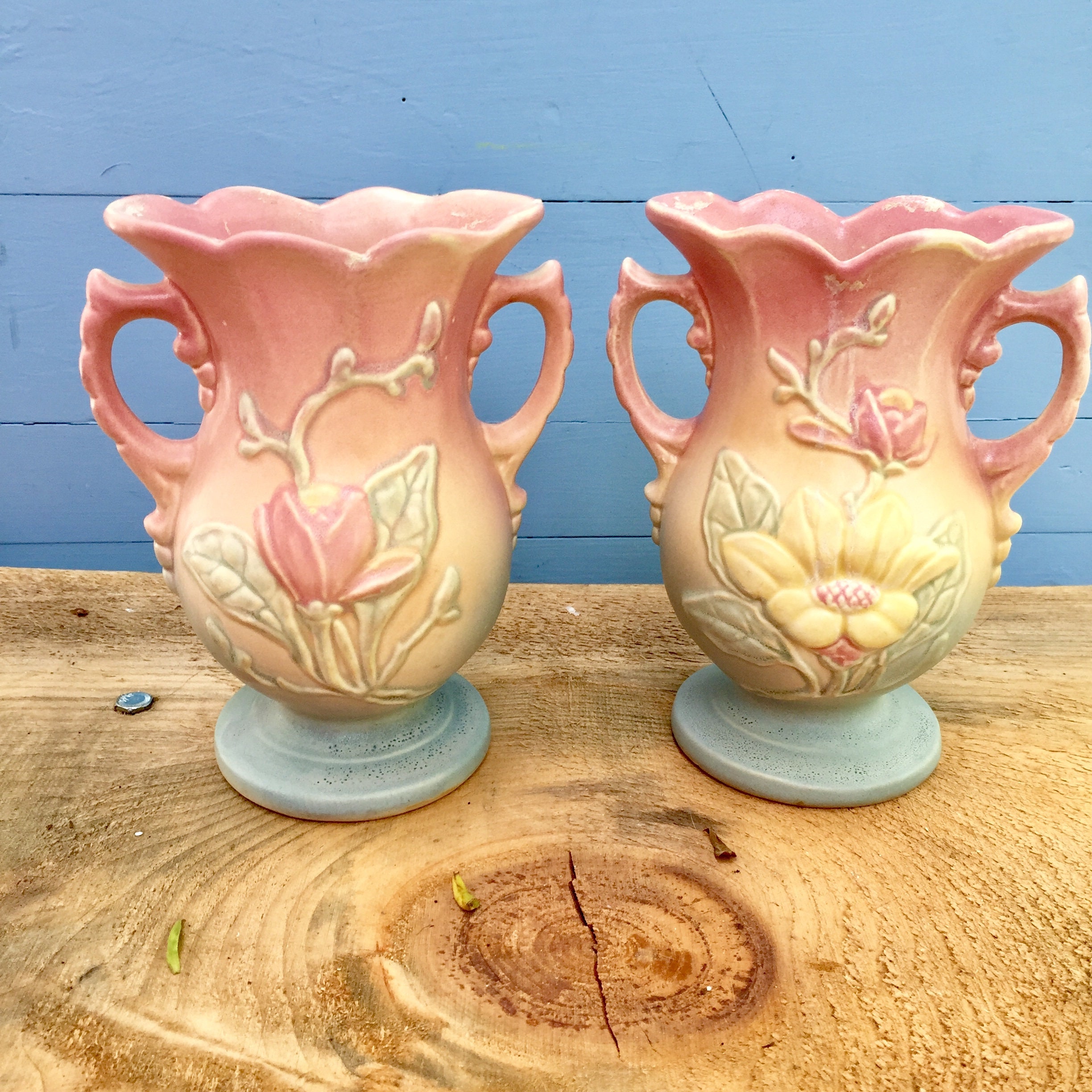 Vintage Hull Magnolia Vases, Pair of Hull Vases, Vintage Pottery Vases