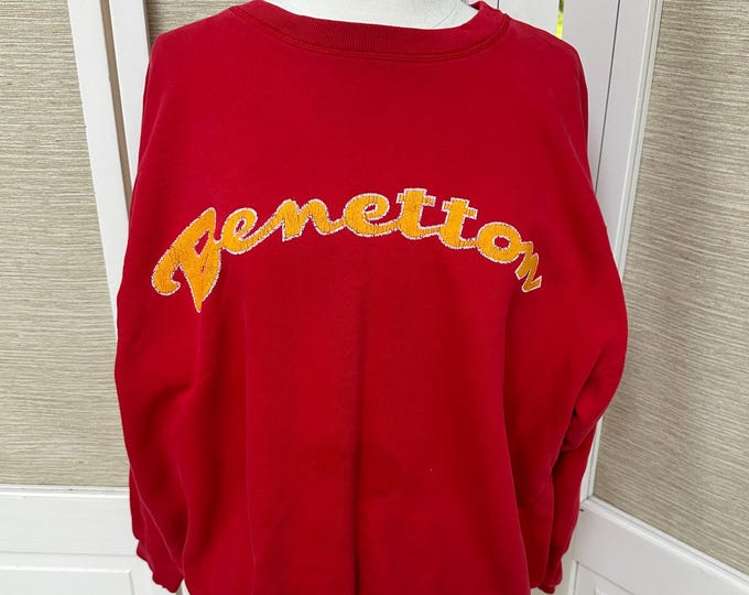 Vintage 80s Rare Benetton Sweatshirt, Red Gold Baggy Sweatshirt, Benetton Colors of the World Sweatshirt, Size Large, Women's, Men's