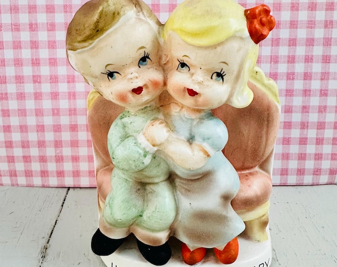 Vintage Rare Happy Anniversary Planter Mid Century Anniversary Figurine Vintage Anniversary Decor 1950s Happy Anniversary Couple Party Decor