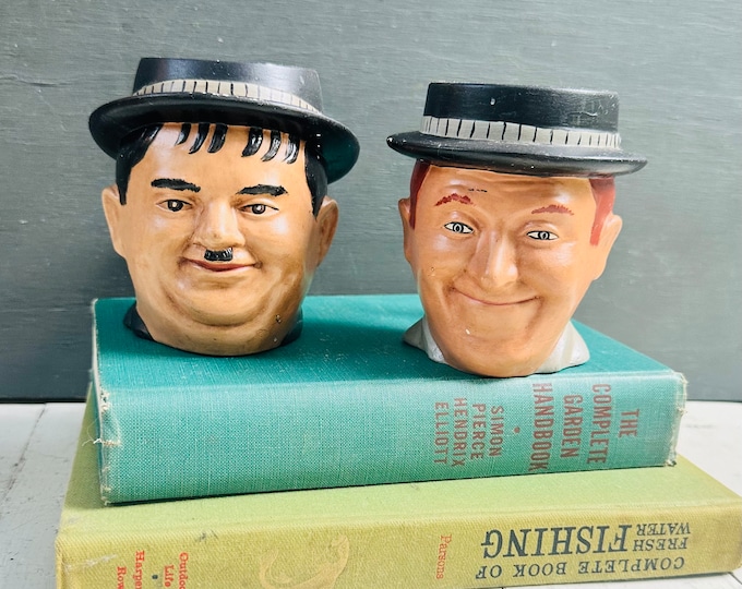 Vintage Laurel and Hardy Mugs, Vintage 70s Coffee Mugs, Vintage Oliver Hardy face mug, Vintage Duncan Laurel face mug, Vintage Toby Mug