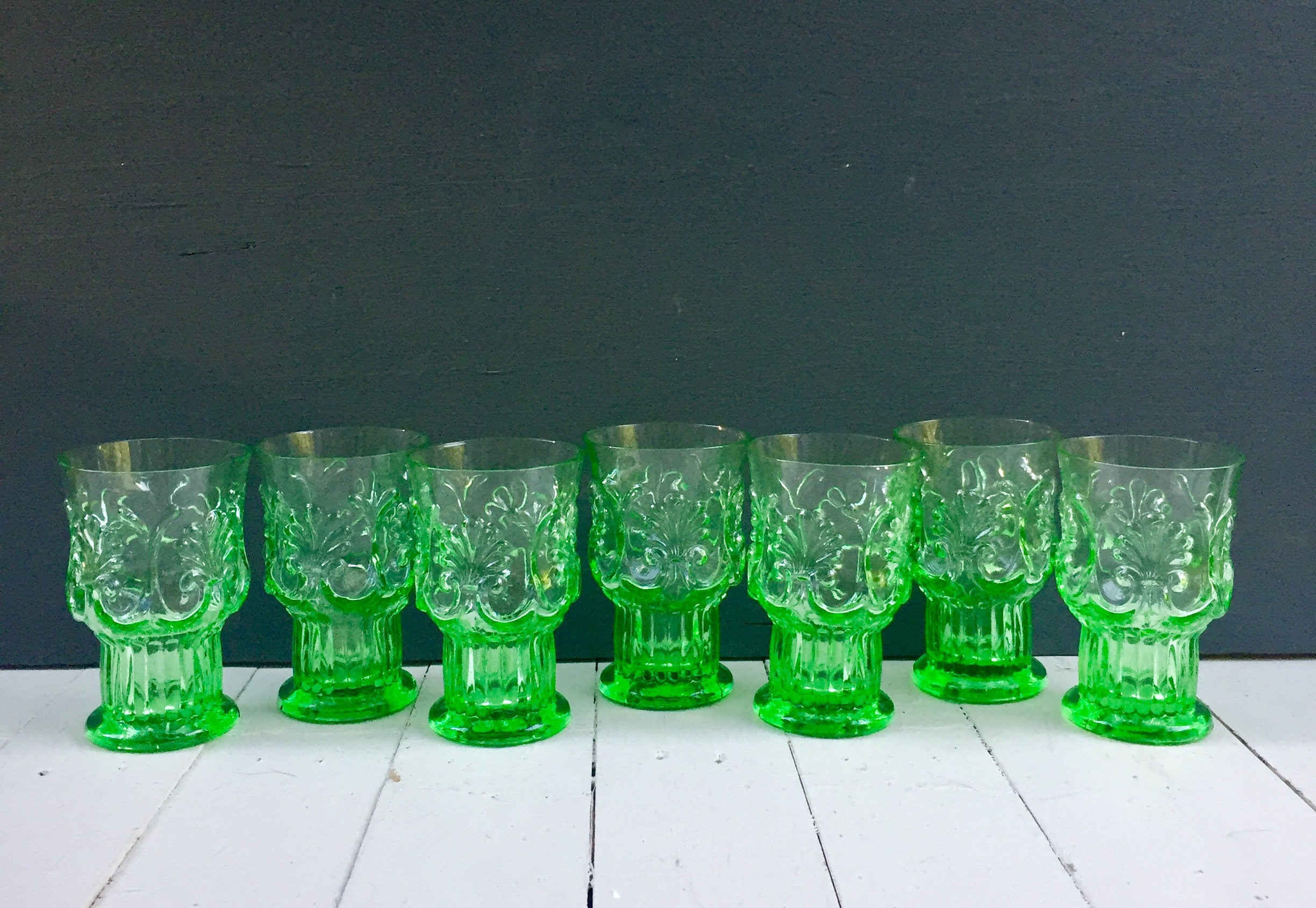 Vintage Drinking Glasses Vintage Green Drinking Glasses Pedestal Drinking Glasses Art Deco