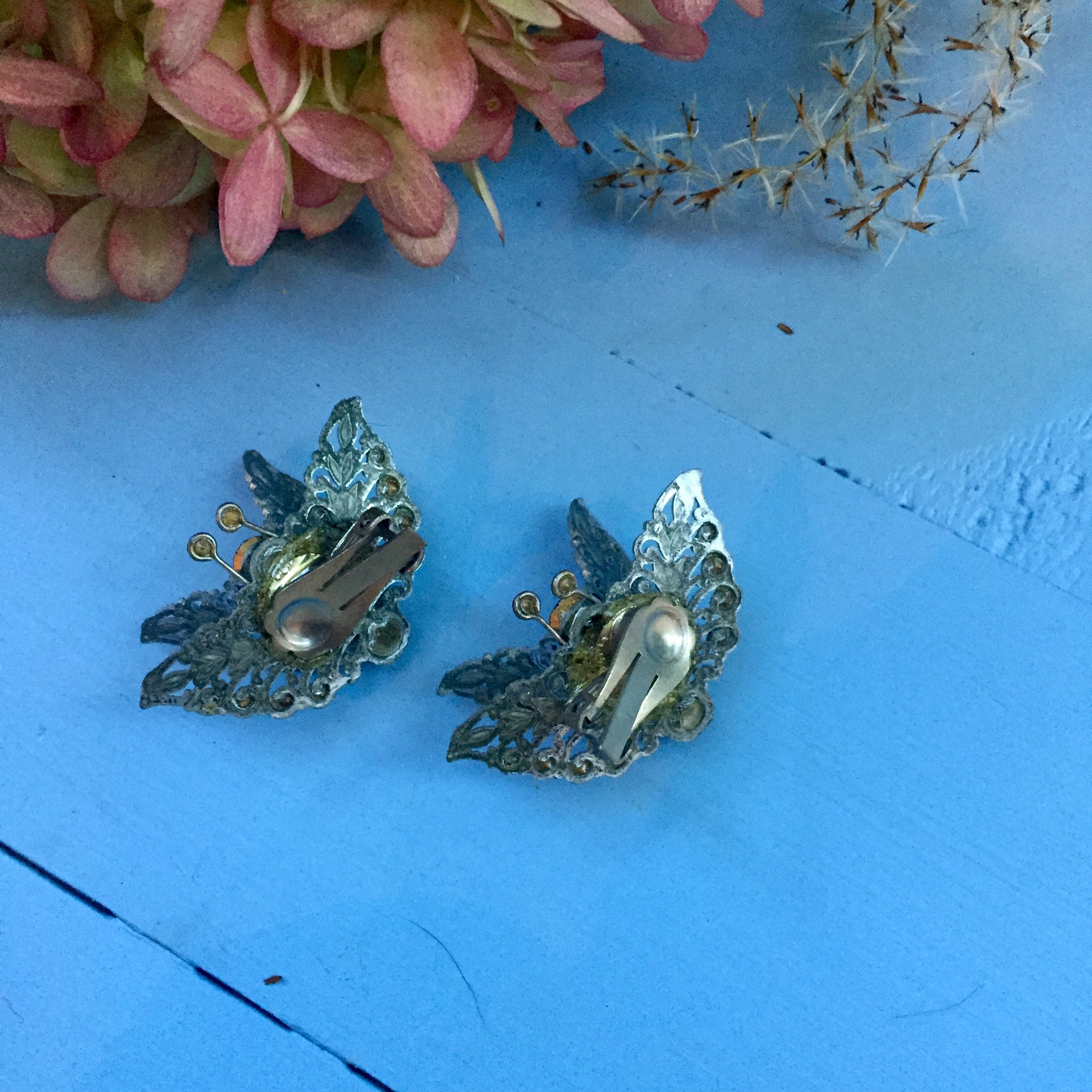 Vintage Butterfly Clip On Earrings, Vintage Butterfly Rhinestone ...