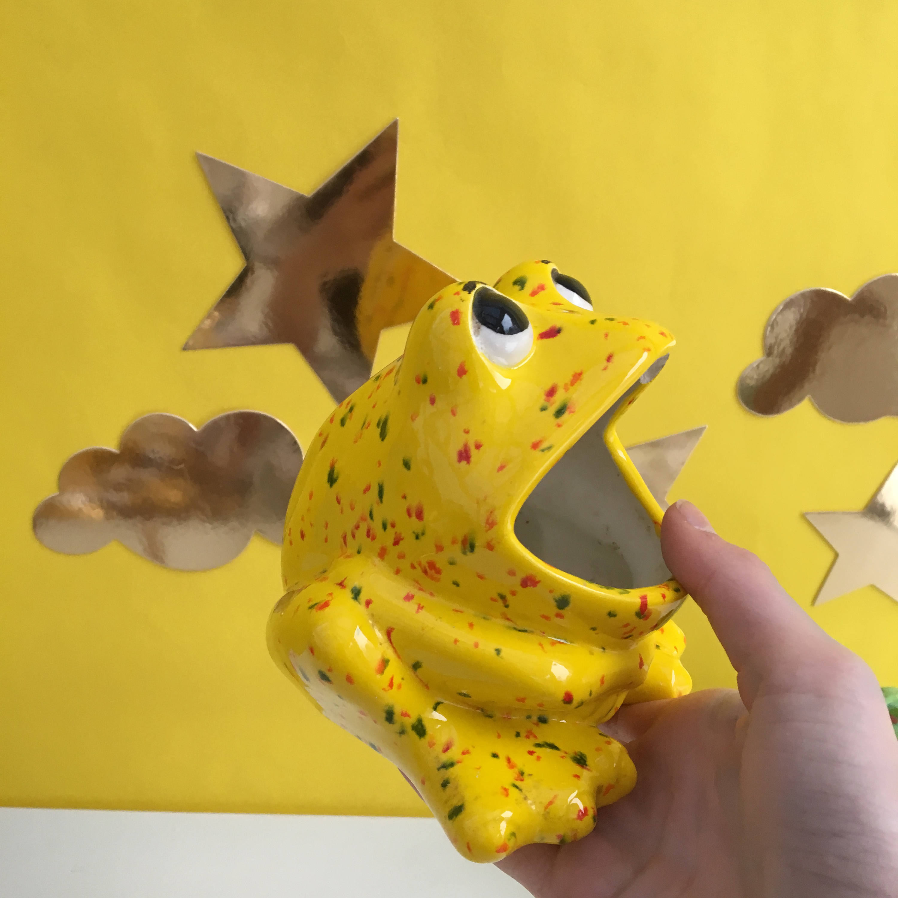 Vintage Frog Figurine, Set of Two, Retro Frog Knick Knack, Speckled