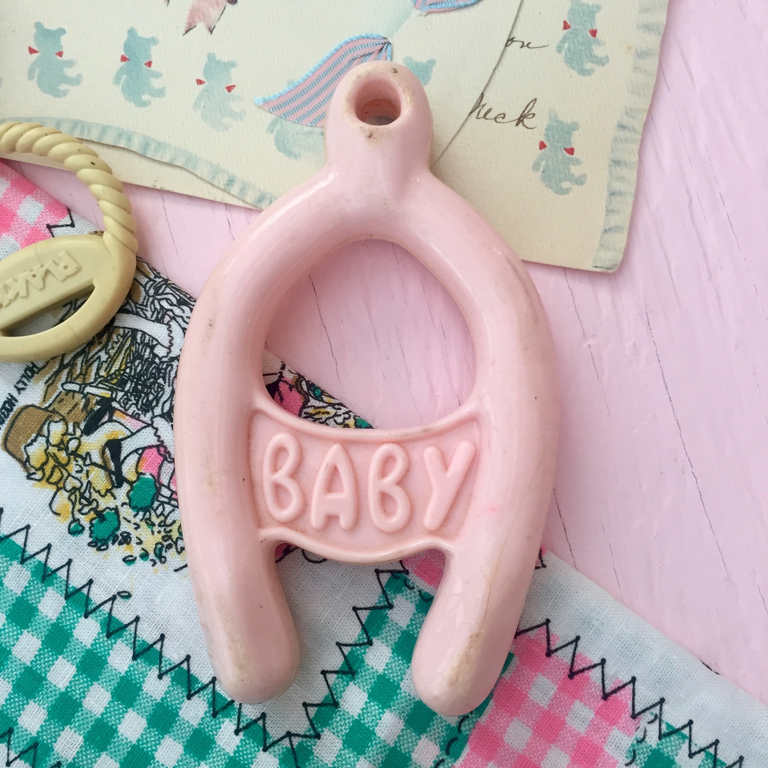 Vintage 1950s Baby Rattles, Set of Two, Vintage Baby Rattle, Vintage Pig Battle Rattle, Vintage