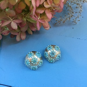 Vintage jaren 1950 Floral Earrings, Mid Century Oorbellen, Vintage Blauwe Floral Clip-On Oorbellen, Mid Century Kostuum Sieraden