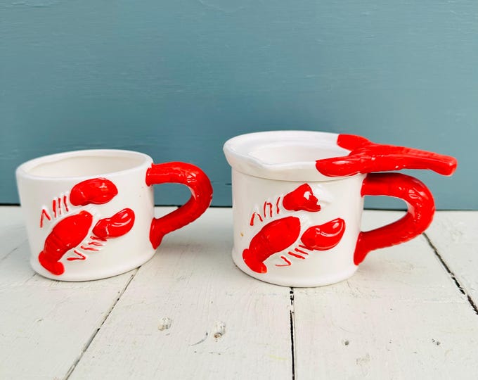 Vintage MCM Lobster Melted Butter Warmer 3-piece Set