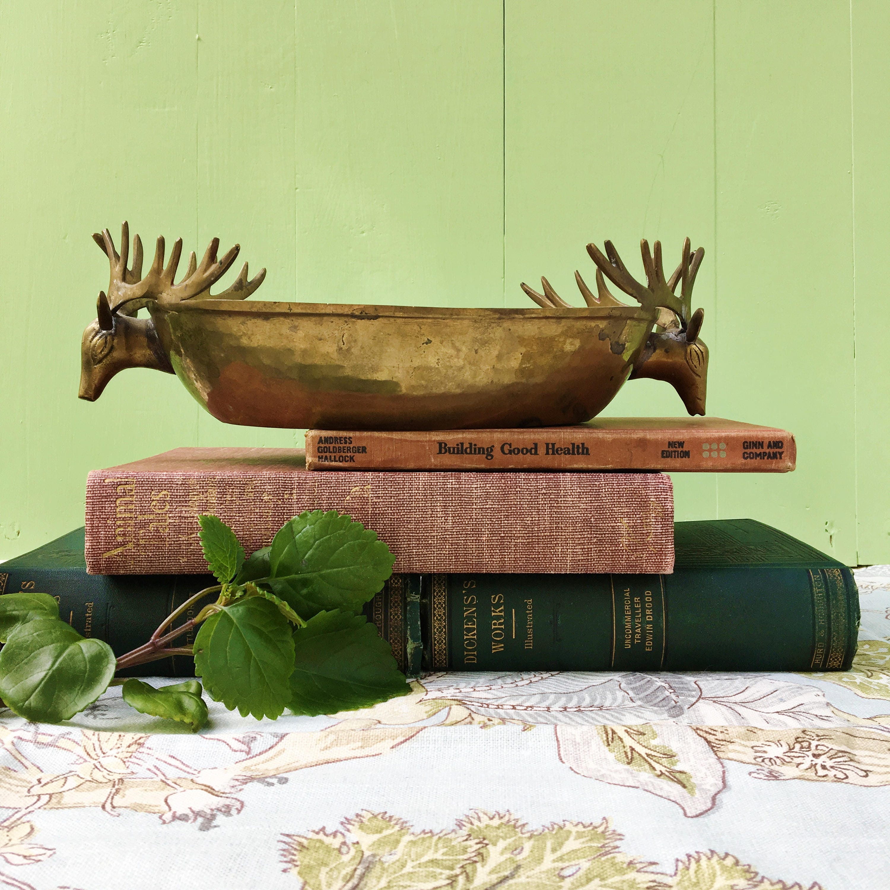 RESERVED for Leslie* Vintage Brass Deer Bowl, Brass Reindeer Bowl