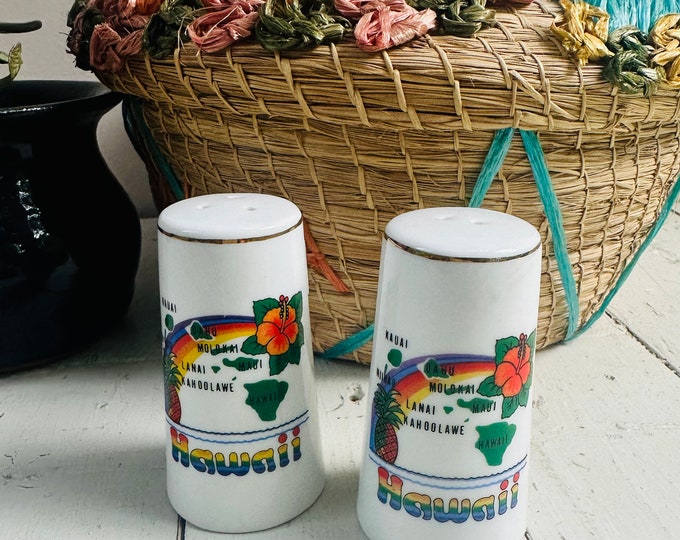 Vintage Hawaii Salt and Pepper Shakers, Vintage Souvenir Salt and Pepper, Vintage Rainbow Kitchen Decor, Kitschy Kitchen Decor