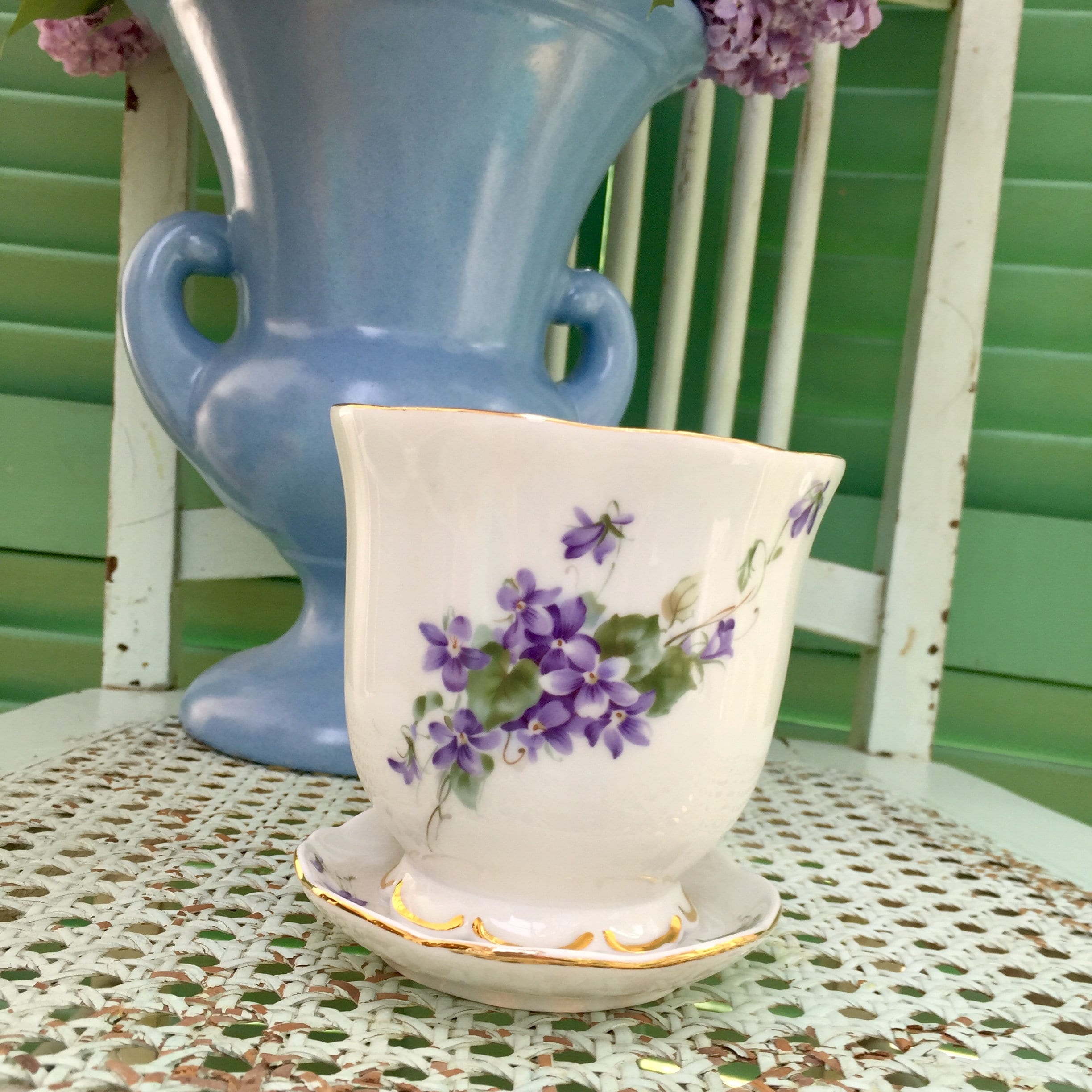 Vintage Nantucket Flower Pot, Vintage White Floral Flower Pot, Vintage