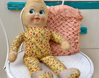Antike DolliGund Stoffpuppe 1930er Jahre Gund Doll Große Stoffpuppe Handbemaltes Gesicht 43 cm