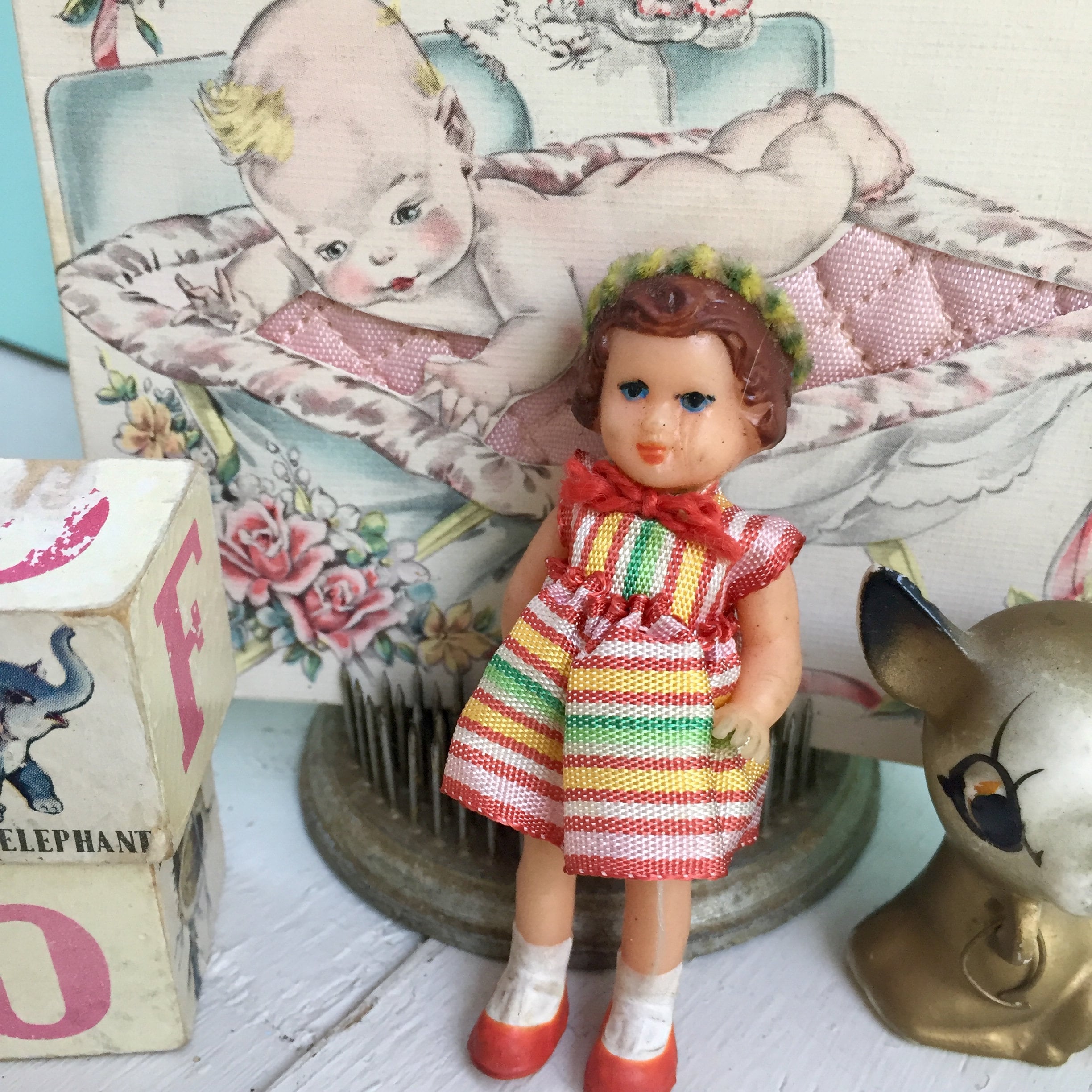 Vintage German Dollhouse Doll, Rubber Dollhouse Doll, 1950s Dollhouse