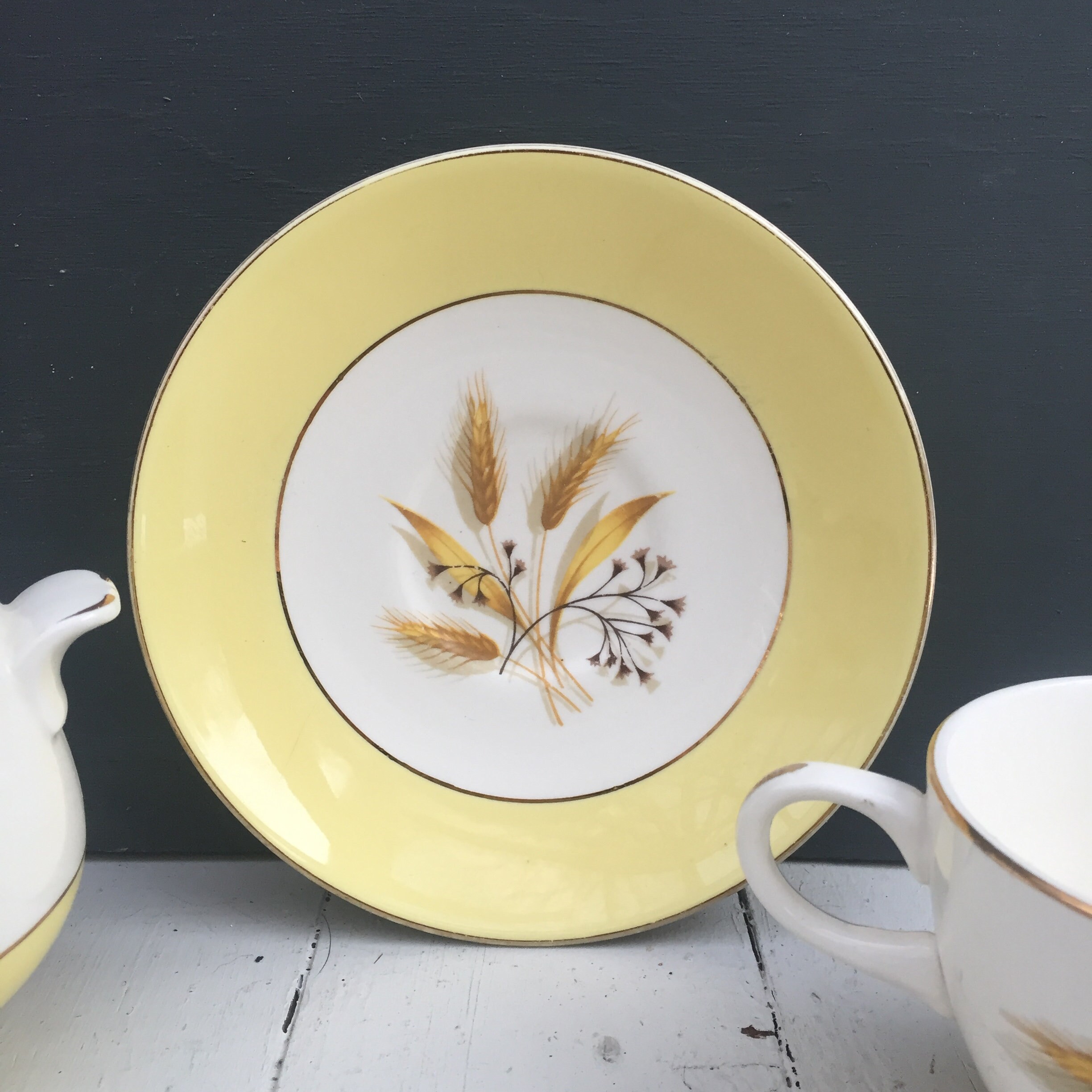 Vintage 1950s Autumn Gold Dining Pieces, Vintage Autumn Gold Sugar Dish