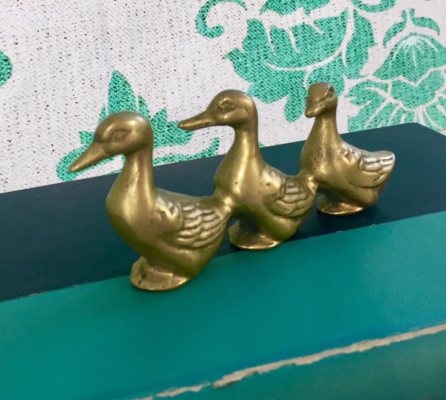 Vintage Brass Ducks, Mid Century Brass Decor, Vintage Brass Paperweight