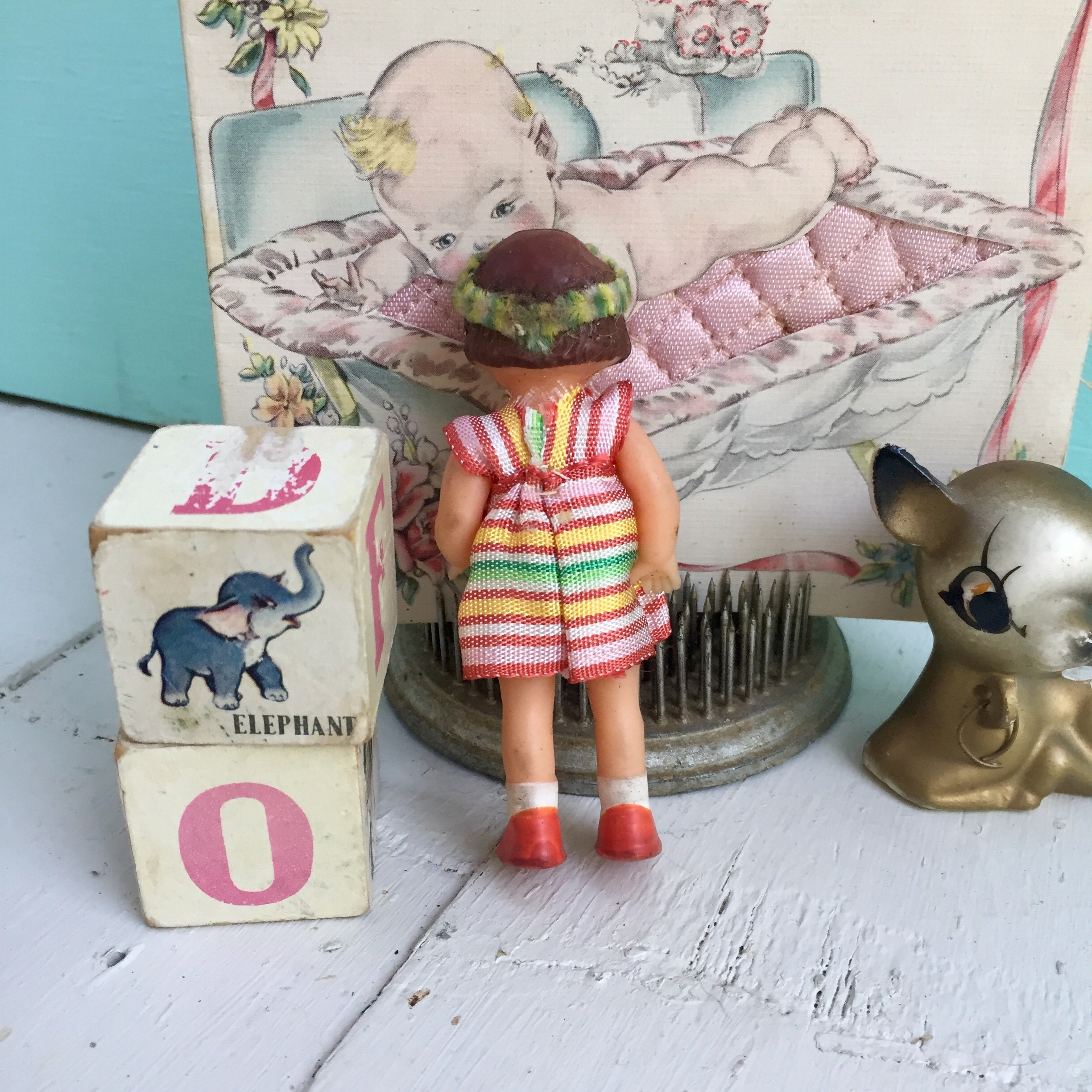 Vintage German Dollhouse Doll, Rubber Dollhouse Doll, 1950s Dollhouse