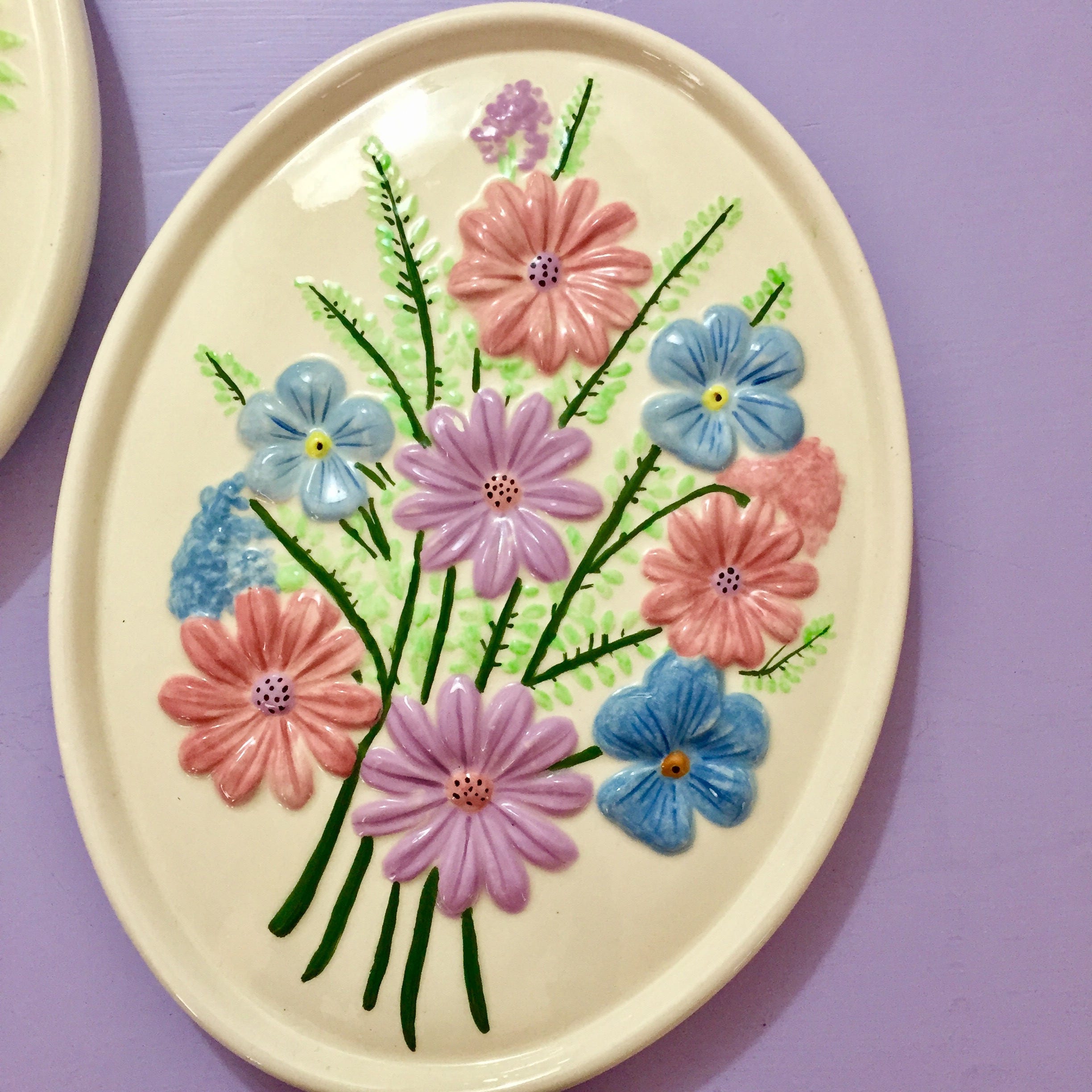 Vintage Plaster Flower Wall Pictures, Vintage Floral Wall Hangings