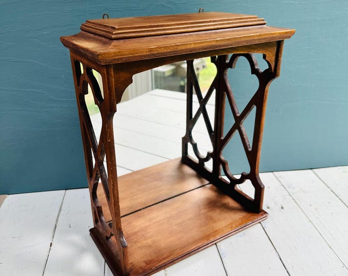Vintage Gothic Revival Wall Mirror Shelf Wood Hanging Mirror Tudor Style Display Shelf Decorative Wall Cabinet Entryway Bathroom Decor