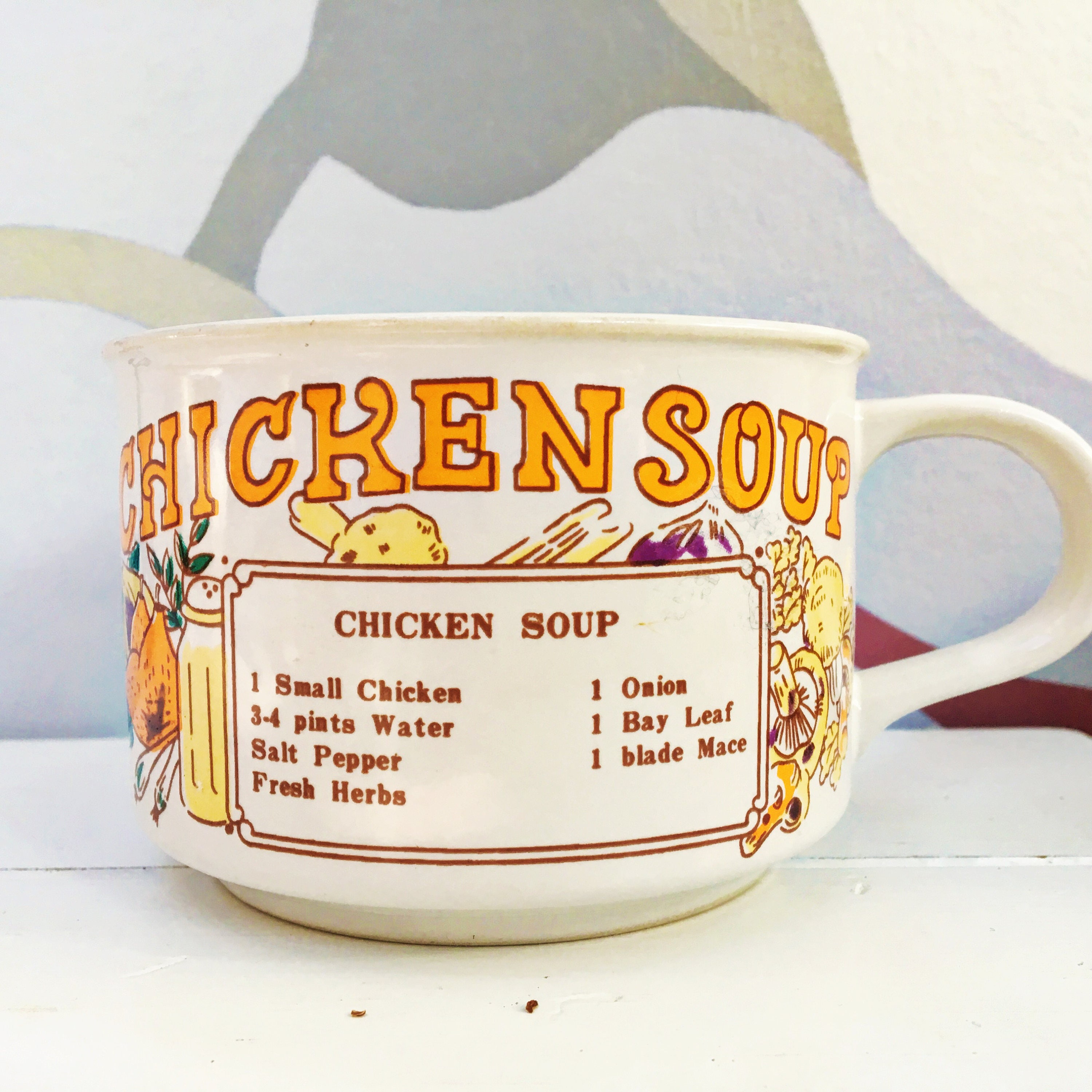 Vintage Chicken Soup Mug, Vintage Soup Recipe Mug, Vintage Soup Bowl