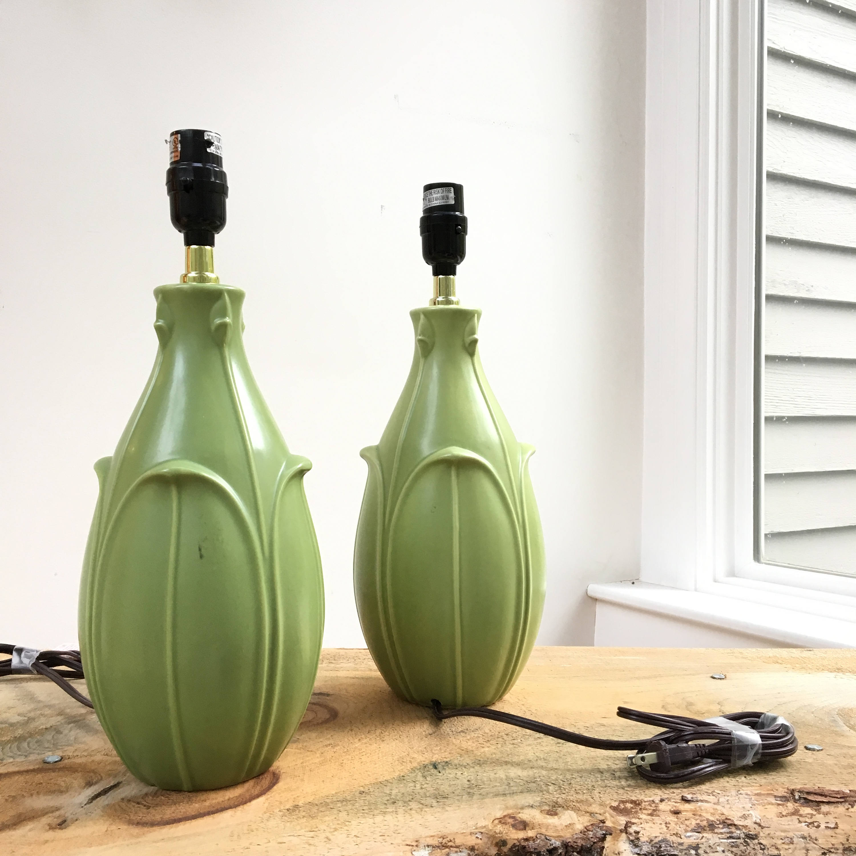 Vintage Green Lamps, Set of Two, Green Ceramic Lamps, Vintage Lamps