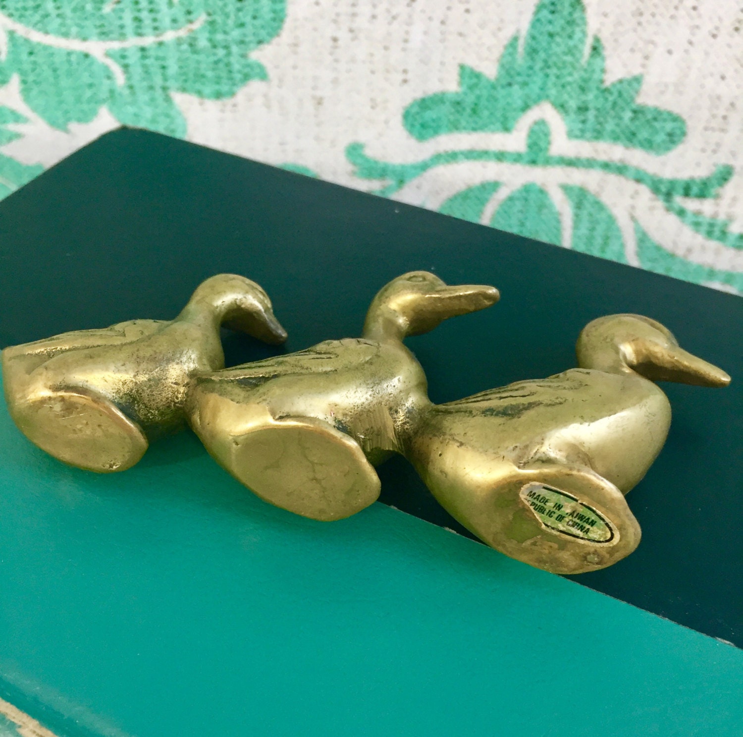 Vintage Brass Ducks, Mid Century Brass Decor, Vintage Brass Paperweight
