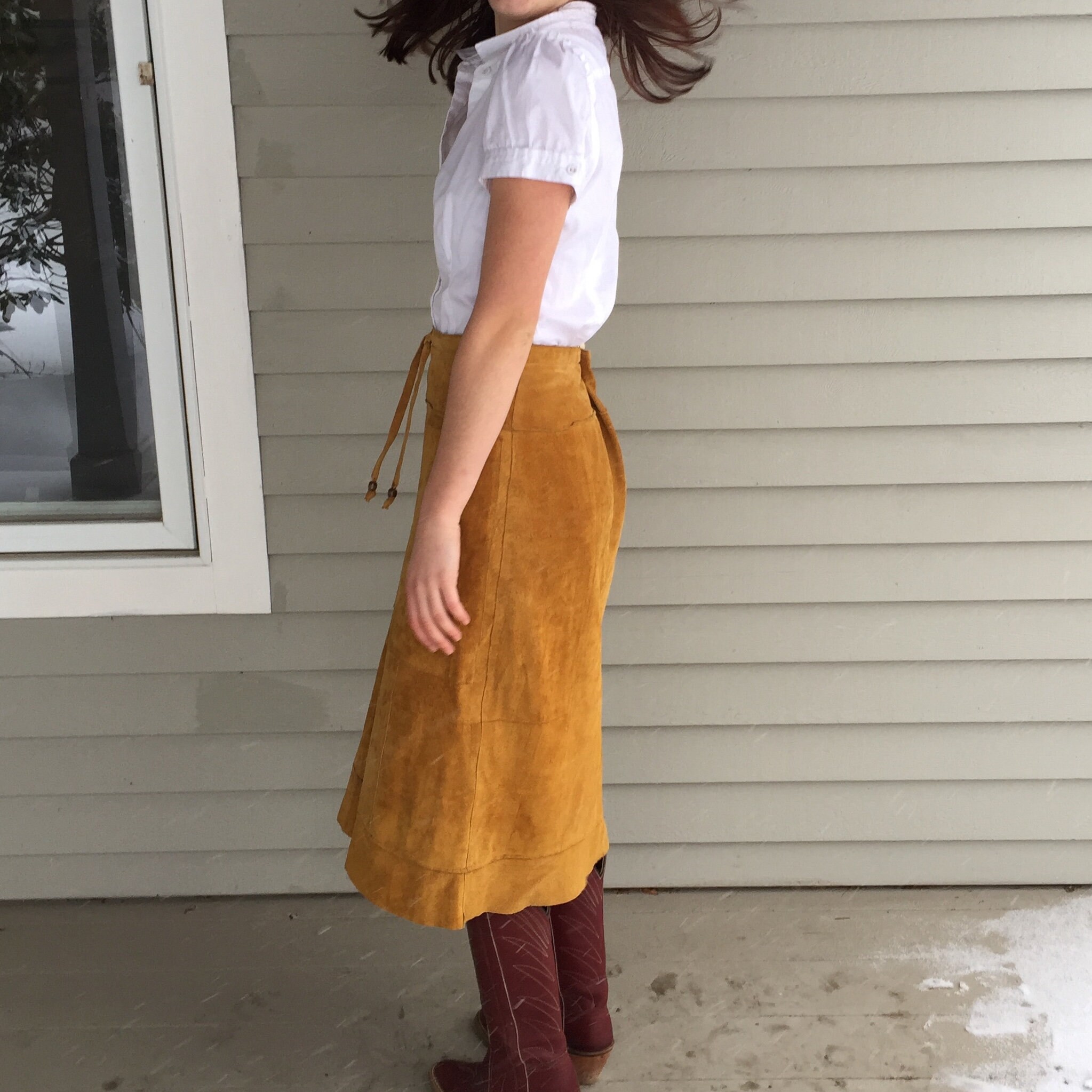 Vintage Brown Leather Suede MidiSkirt, Women's Size 6, Vintage Wilson's Leather Suede Skirt