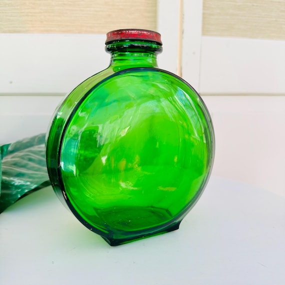 Antique Emerald Green Sunsweet Prune Juice Bottle Canteen Flask