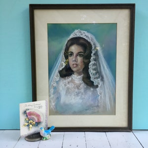 Vintage Original Portrait Painting, Vintage Bride Portrait Painting, 1970s Portrait Painting, 1970s Art Work, Vintage Wedding Decor