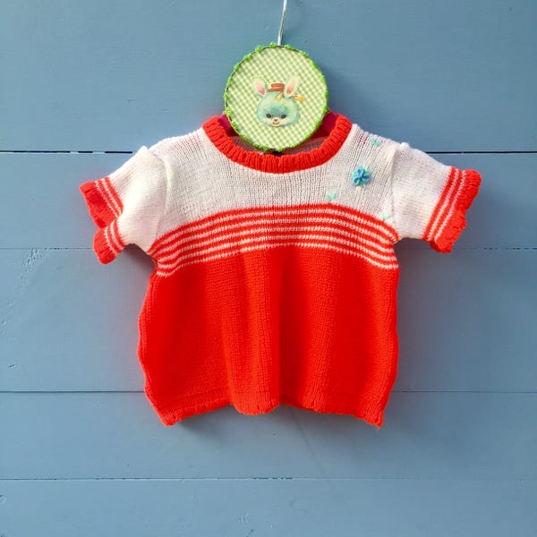 Vintage 1960s Baby Girl Summer Sweater, Retro Baby Girl Sweater, Size 3 to 6 months