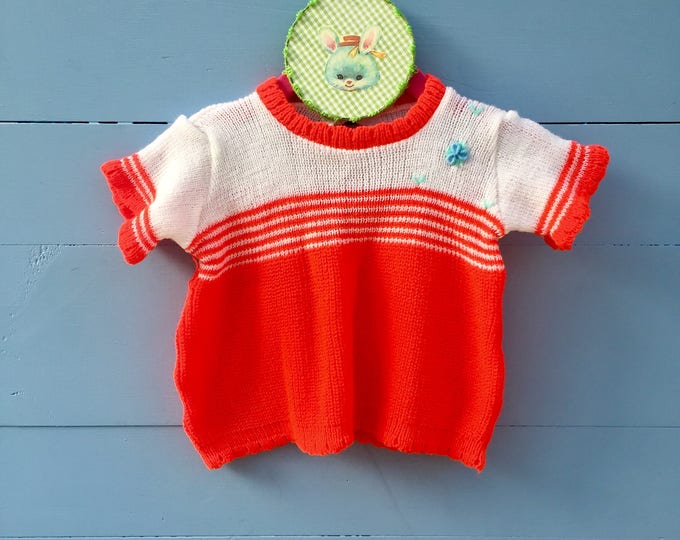 Vintage 1960s Baby Girl Summer Sweater, Retro Baby Girl Sweater, Size 3 to 6 months