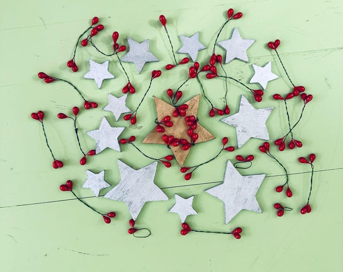 Vintage Christmas Crafting Supplies Lot Wooden Stars Metallic Silver Gold Red Christmas Holly Pieces Farmhouse Christmas Crafts Xmas Wreath