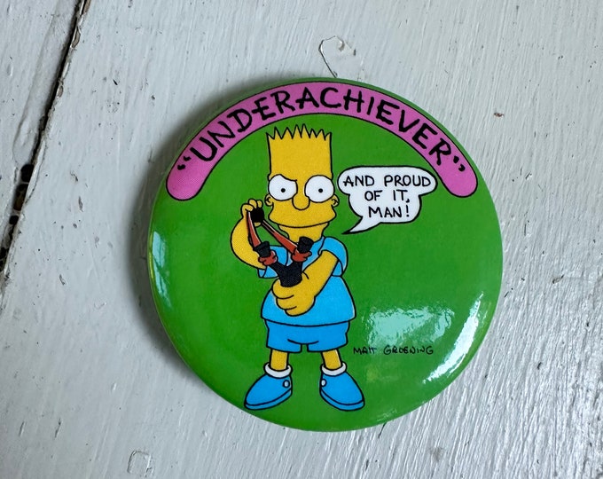 Vintage 1990s Bart Simpson button, Simpsons pin, Collectible Simpsons pin, 90s TV Memorabilia, Vintage Collectibles