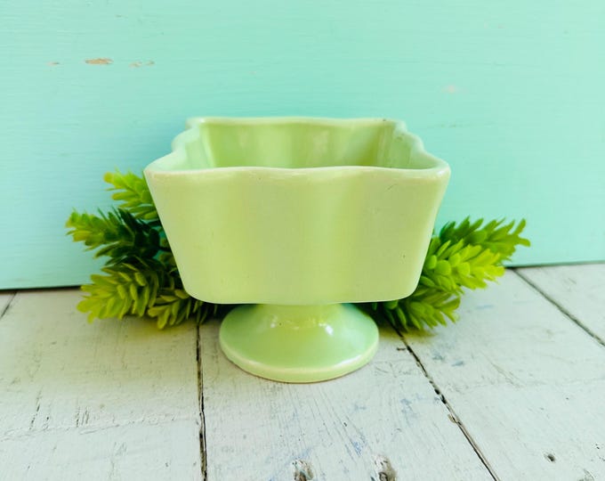 Vintage Hull Pottery Pedestal Planter Lime Green Cachepot USA F4 Mid Century Ceramic Planter Succulent Pot