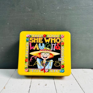 Vintage Mary Engelbreit Tin, &quot;She Who Laughs Lasts&quot; Tin, Mary Engelbreit Collectors Item, Vintage Collectable Tin, Vintage Friend Gift