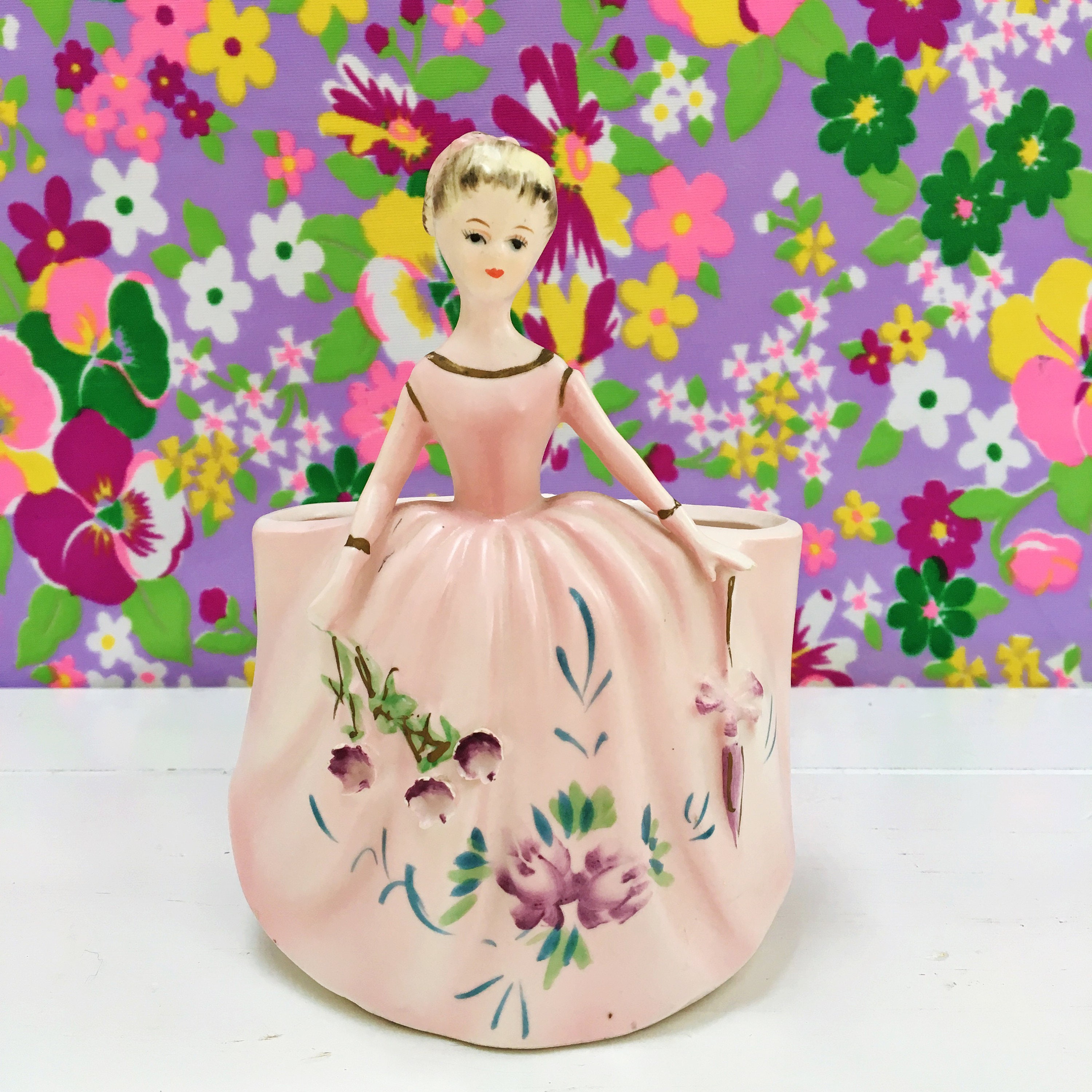 Vintage Lady Planter, Ceramic Lady Planter, Mid Century Ceramic Planter