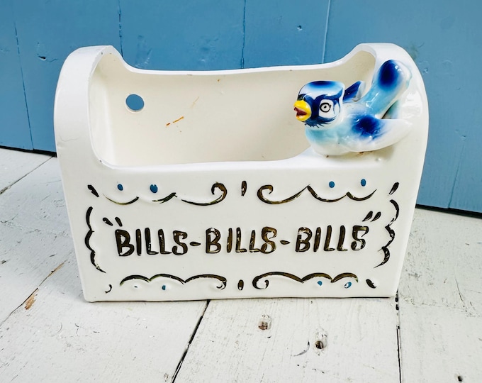 Vintage Lefton Bills Holder, Ceramic Bird Mailbox Planter, Kitschy Office Decor, Mid Century Planter, Vintage Bird Decor