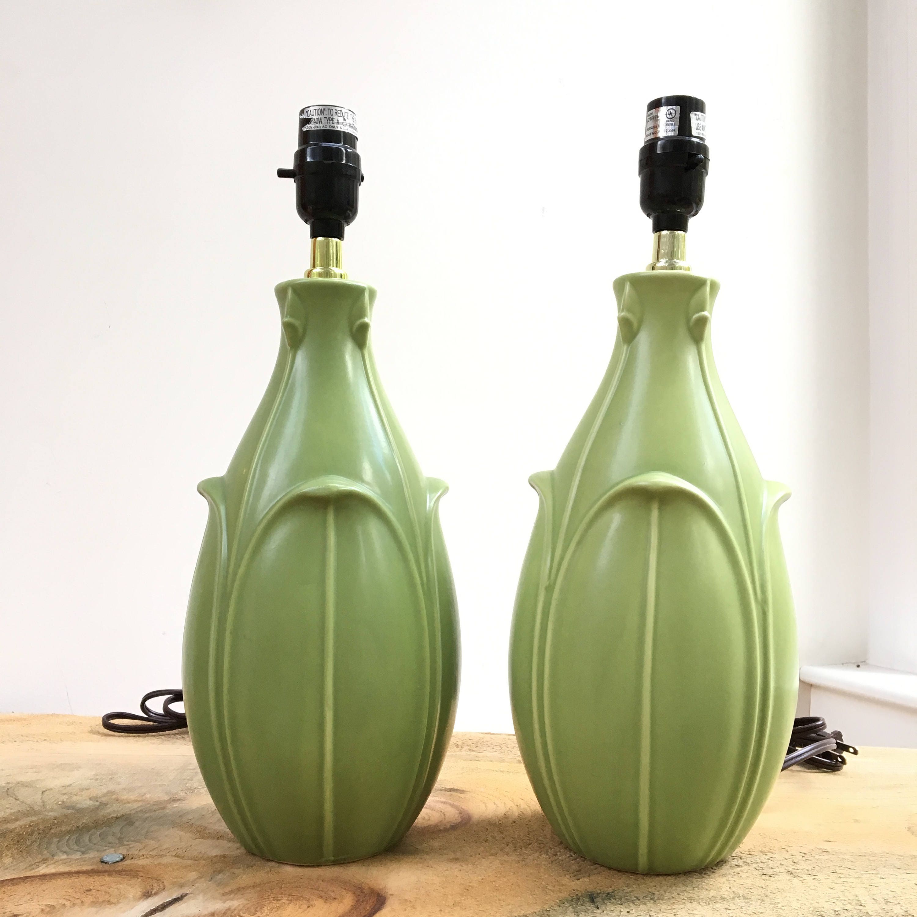 Vintage Green Lamps, Set of Two, Green Ceramic Lamps, Vintage Lamps