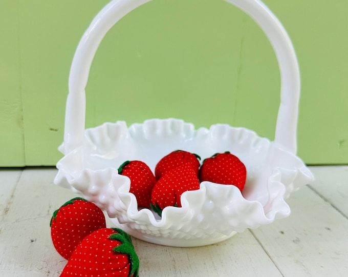 Vintage Large Fenton Glass Basket, White Hobnail Basket, 7" Fenton Art Glass, White Pressed Glass Candy Dish, Antique Decorative Glassware