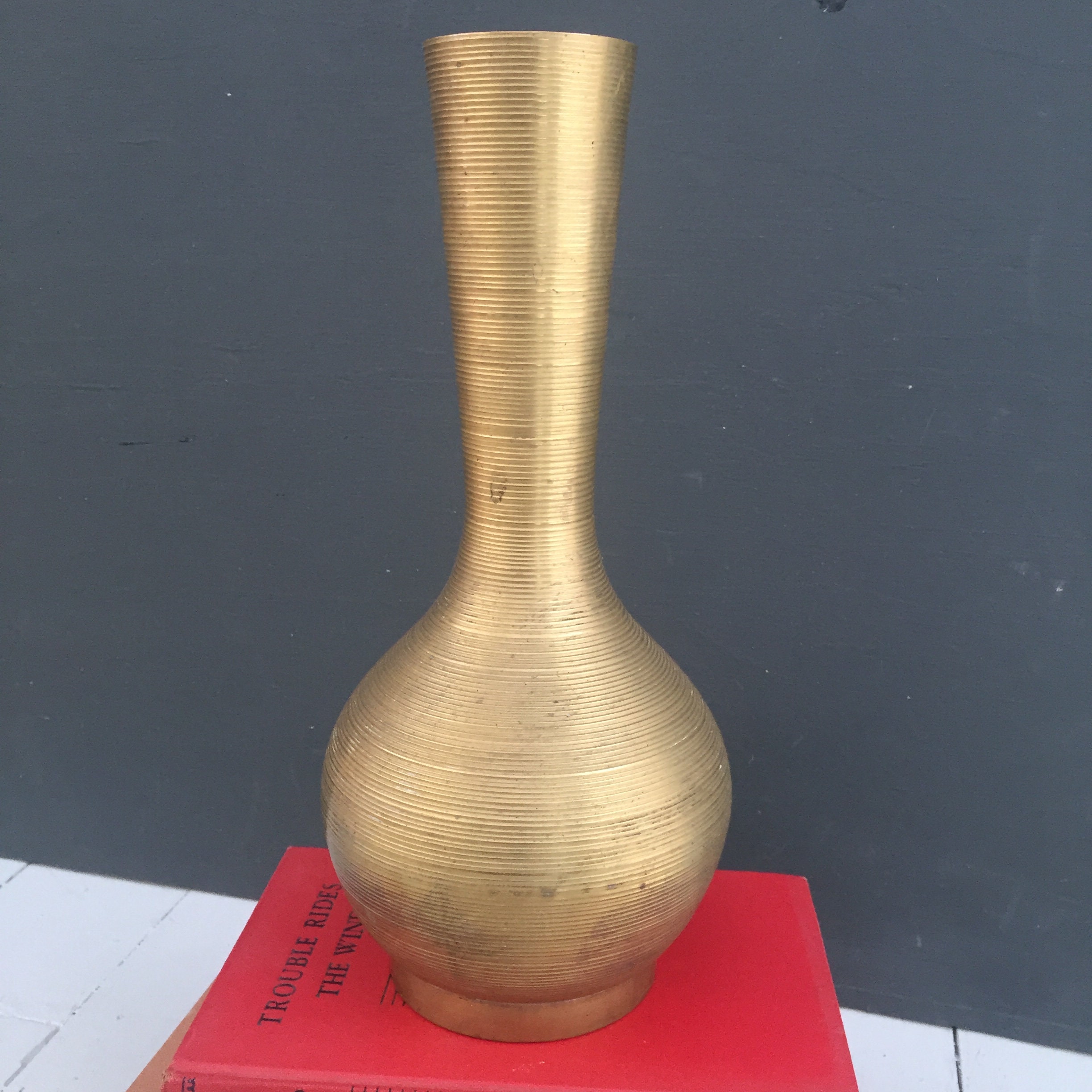 Vintage Large Brass Vase, Vintage Brass Vase, Vintage Indian Brass Vase